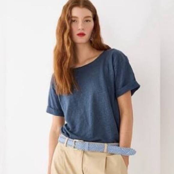 J. Crew Boxy roll cuff linen Short Sleeve T-Shirt Size Small Navy blue - Picture 6 of 6